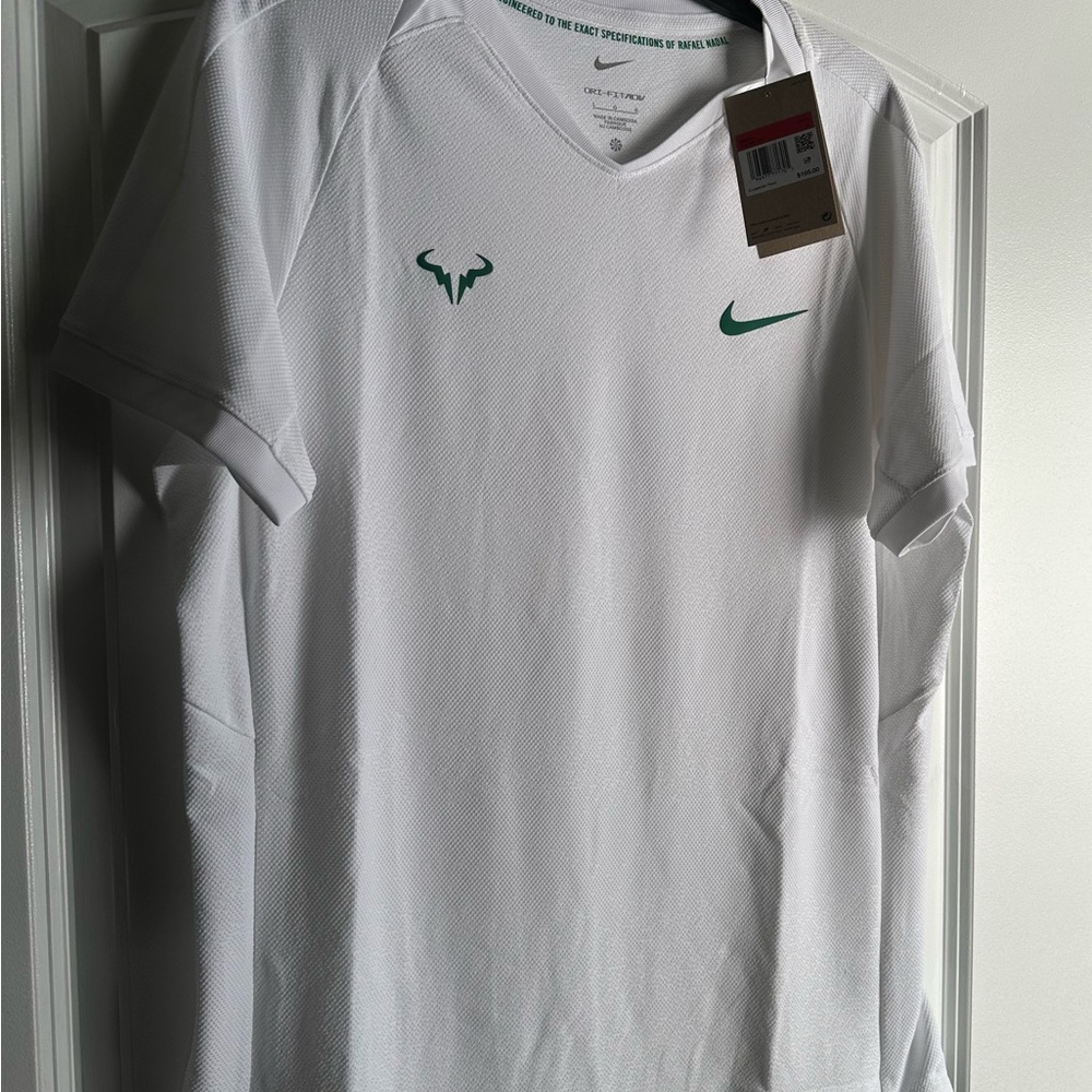 Nike Rafael Nadal White Athletic Dri-Fit Short Sleeve Shirt